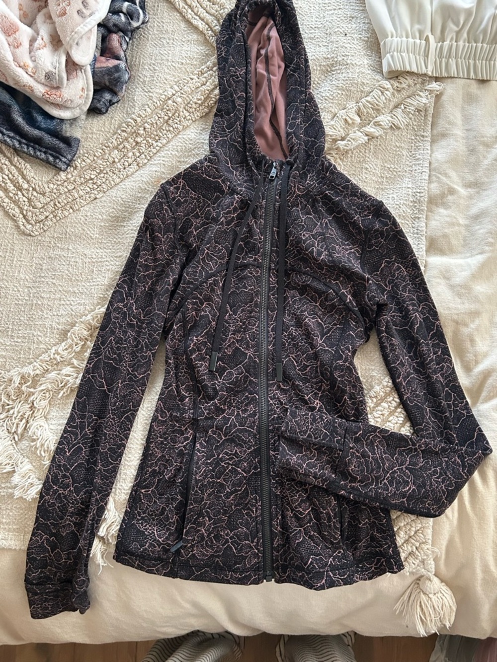 Lululemon Black Floral Print Zip-Up Hoodie